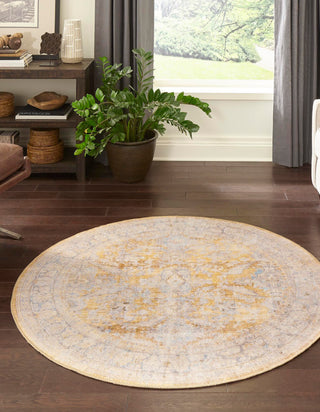 Unique Loom Timeless LEO-RVVL8 Yellow Area Rug Round Lifestyle Image