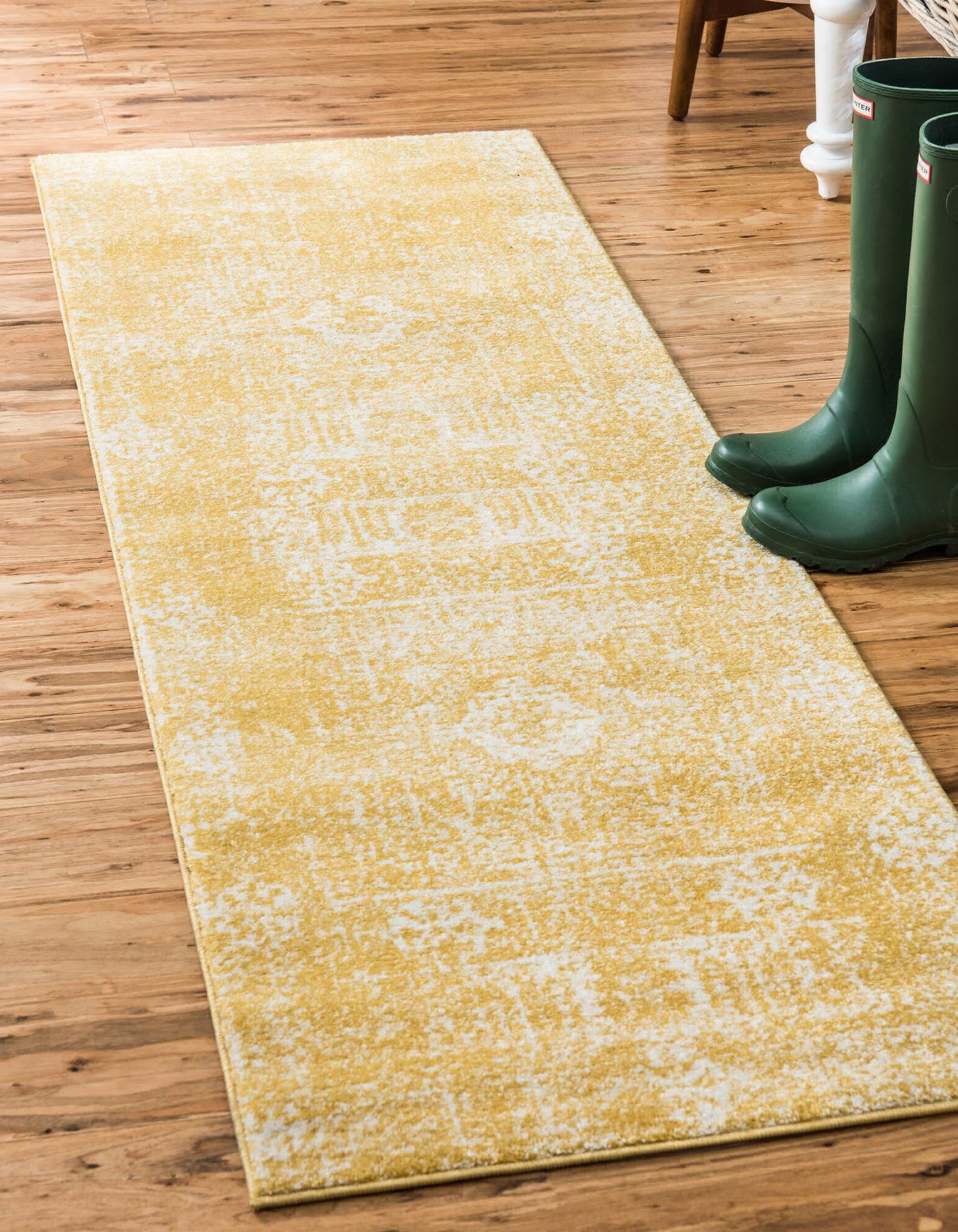 Doormat Layering Rug, Cream and Mustard Pattern Area Rug, Yellow