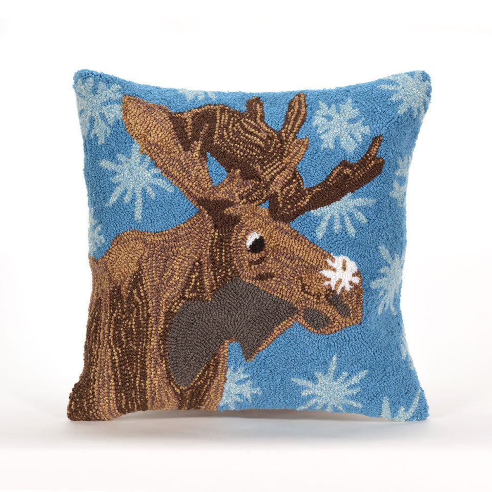 Trans Ocean Frontporch Moose And Snowflake Blue 1'6'' Square