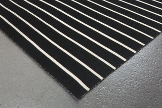 Trans Ocean Sorrento Pinstripe Black Area Rug by Liora Manne Corner Shot Feature