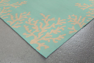Trans Ocean Terrace Coral Border Blue Area Rug by Liora Manne Corner Shot Feature