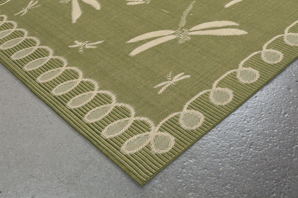Trans Ocean Terrace Dragonfly Green Area Rug by Liora Manne Corner Shot Feature