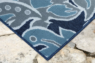 Trans Ocean Riviera Ornamental Leaf Navy Area Rug Mirror by Liora Manne 