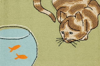 Trans Ocean Frontporch Curious Cat Green Area Rug main image