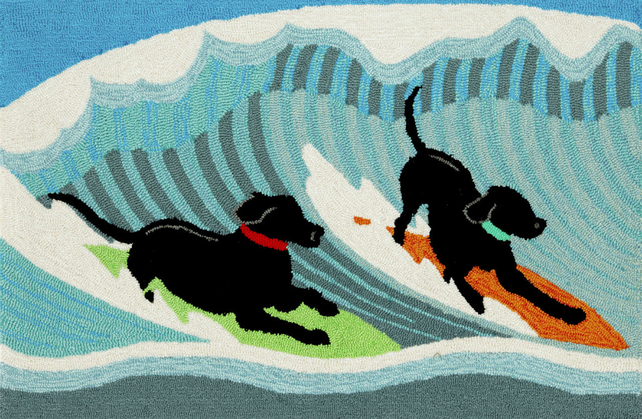 Trans Ocean Frontporch Surfing Dogs Blue Area Rug main image