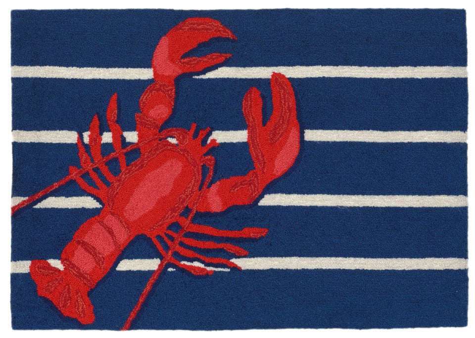 Trans Ocean Frontporch Lobster on Stripes Navy Area Rug main image