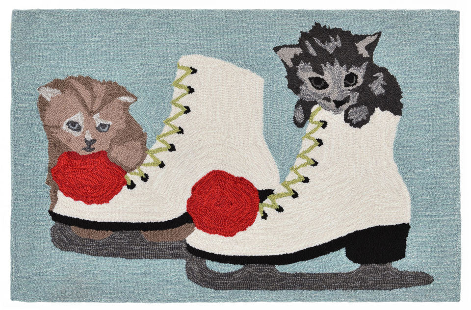 Trans Ocean Frontporch Skates And Kittens Blue Area Rug main image