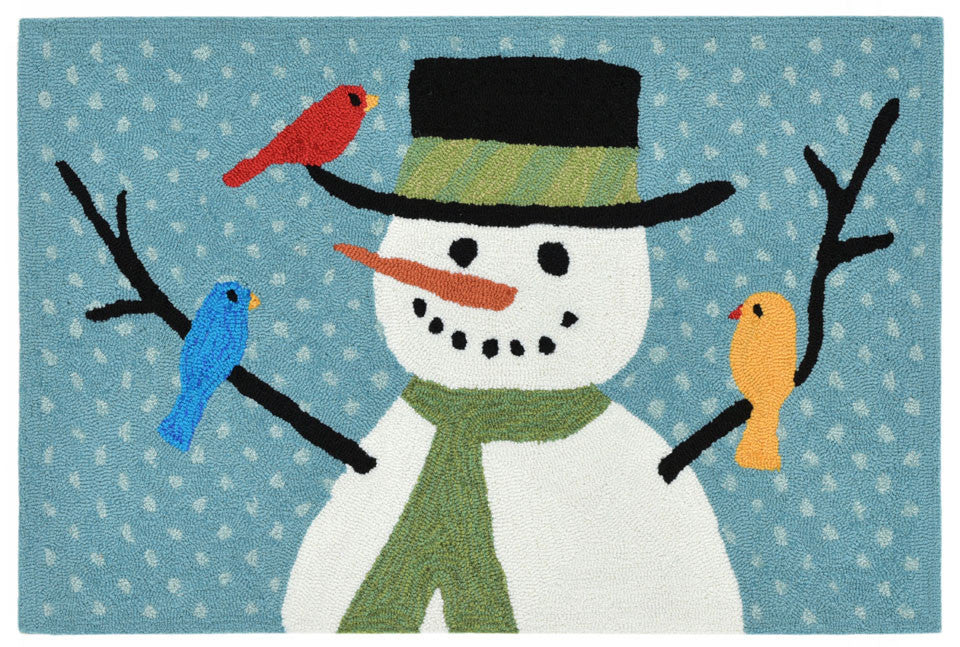 Trans Ocean Frontporch Snowman And Friends Blue Area Rug main image