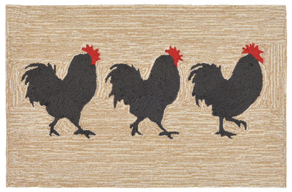 Trans Ocean Frontporch Roosters Natural Area Rug by Liora Manne main image