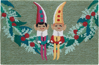 Trans Ocean Frontporch Festive Elves Green Area Rug Mirror by Liora Manne main image