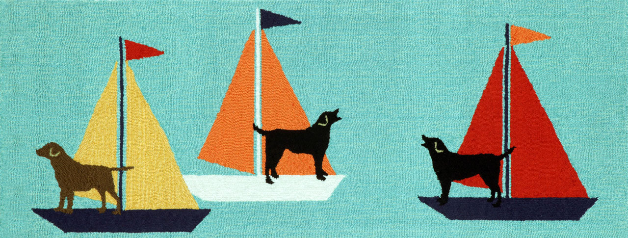Trans Ocean Frontporch Sailing Dog Blue Area Rug by Liora Manne main image