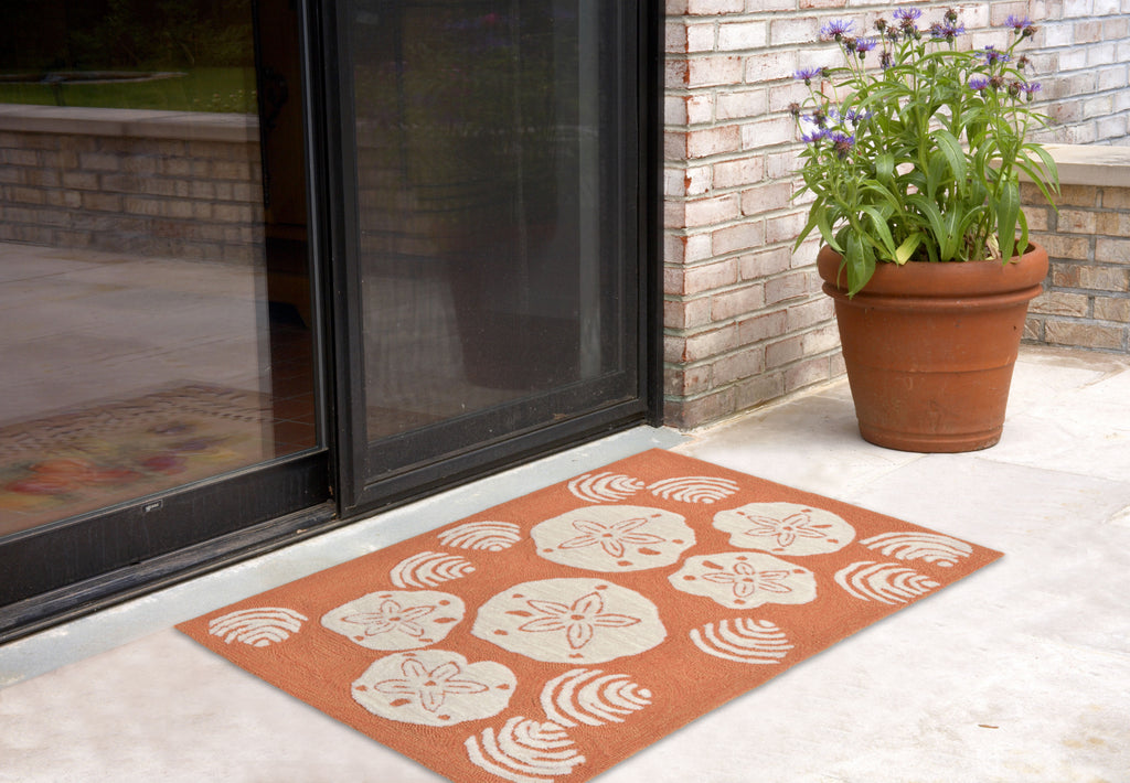 Trans Ocean Frontporch Shell Toss Orange Area Rug by Liora Manne Room Scene Feature