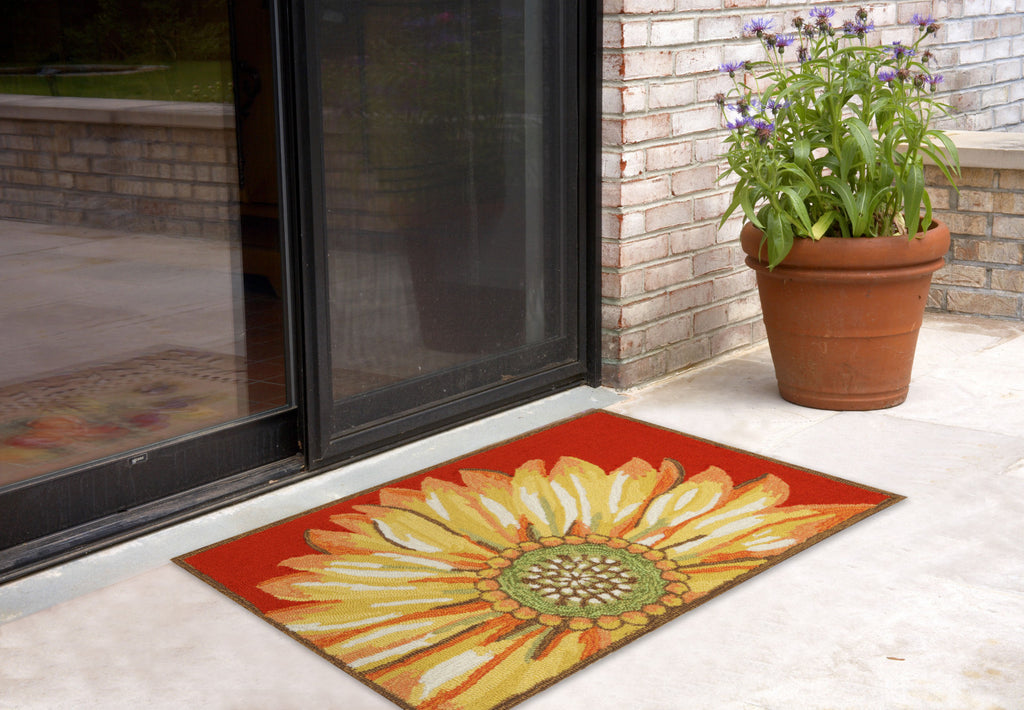 Trans Ocean Frontporch Sunflower Red Area Rug by Liora Manne Room Scene Feature