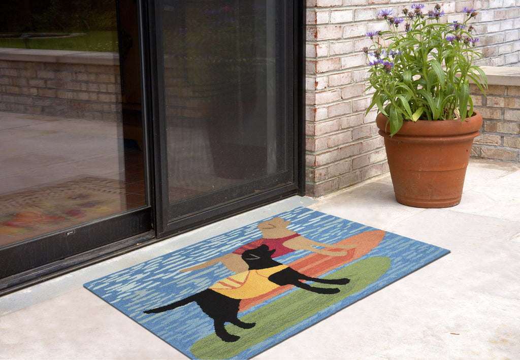 Trans Ocean Frontporch Surfboard Dogs Blue Area Rug by Liora Manne  Feature
