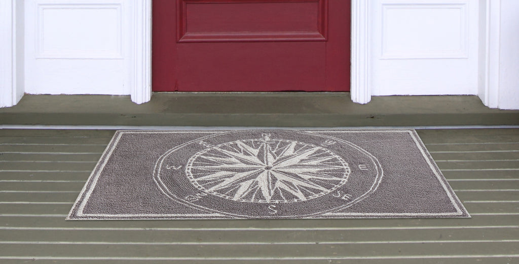 Trans Ocean Frontporch Compass Black/Grey Area Rug by Liora Manne  Feature