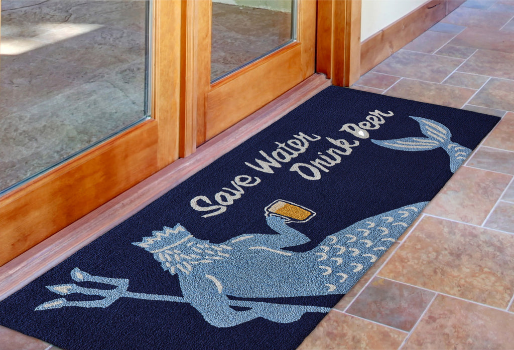 Trans Ocean Frontporch Save Water Drink Beer Navy Area Rug by Liora Manne  Feature