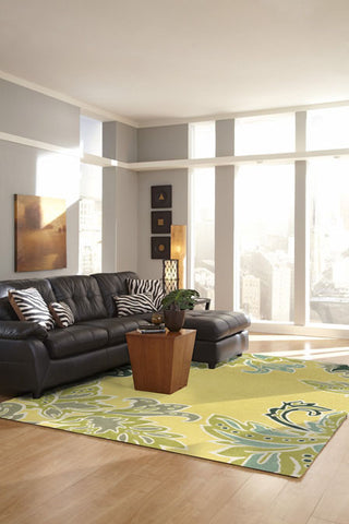 Trans Ocean Ravella Ornamental Leaf Border Yellow Area Rug by Liora Manne Room Scene Feature