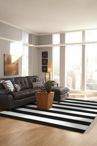 Trans Ocean Sorrento Rugby Stripe Black Area Rug by Liora Manne Room Scene Feature