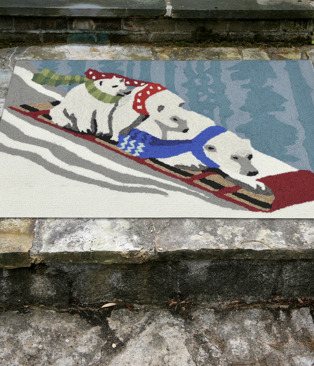 Trans Ocean Frontporch Toboggan Bears White Area Rug by Liora Manne Room Scene Feature