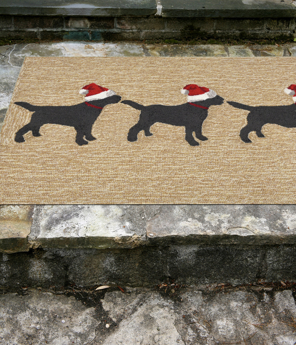 Trans Ocean Frontporch 3 Dogs Christmas Natural Area Rug by Liora Manne Room Scene Feature