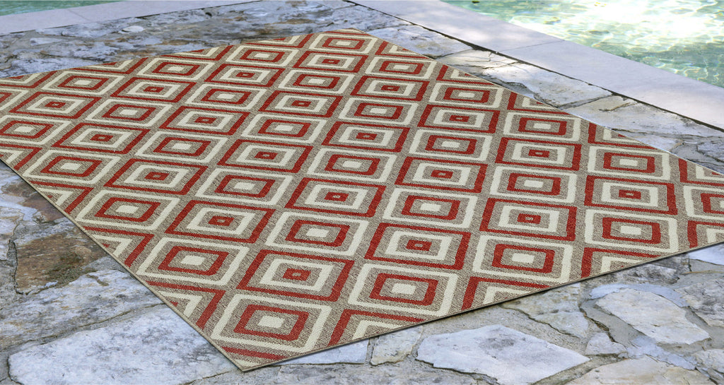 Trans Ocean Riviera Nested Diamond Red Area Rug by Liora Manne  Feature