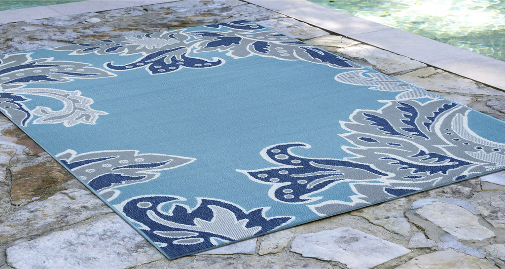 Trans Ocean Riviera Ornamental Leaf Cool Area Rug by Liora Manne  Feature