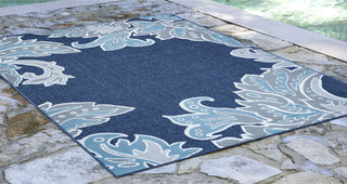 Trans Ocean Riviera Ornamental Leaf Navy Area Rug by Liora Manne  Feature