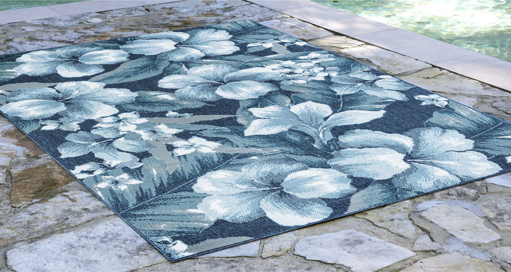 Trans Ocean Riviera Tropical Flower Navy Area Rug by Liora Manne  Feature