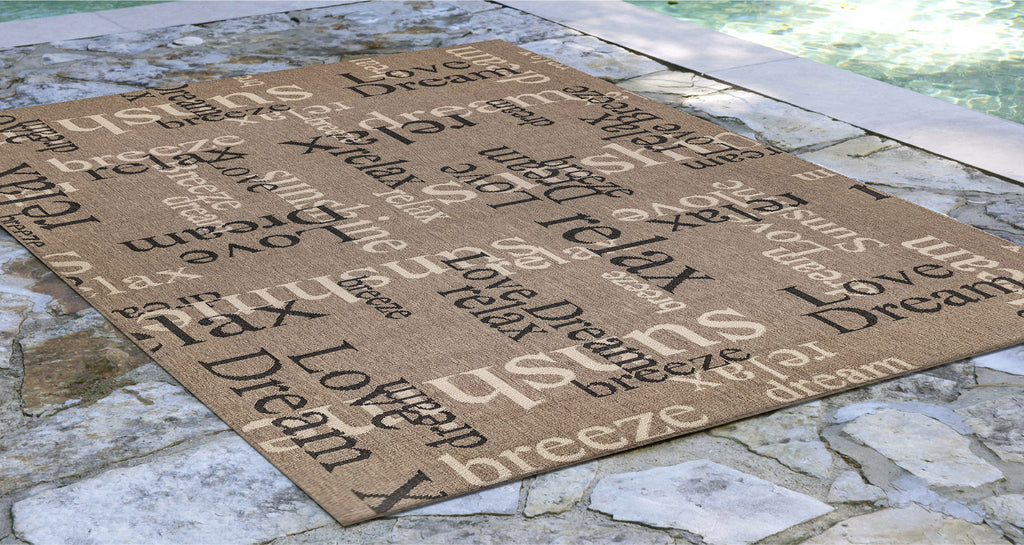 Trans Ocean Riviera Happy Words Taupe Area Rug by Liora Manne  Feature