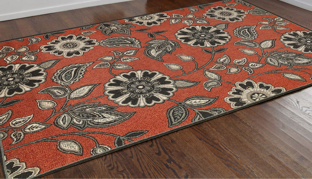 Trans Ocean Riviera Floral Vine Red Area Rug by Liora Manne  Feature