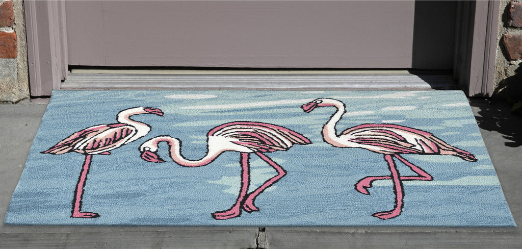 Trans Ocean Frontporch Flamingo Blue Area Rug by Liora Manne  Feature