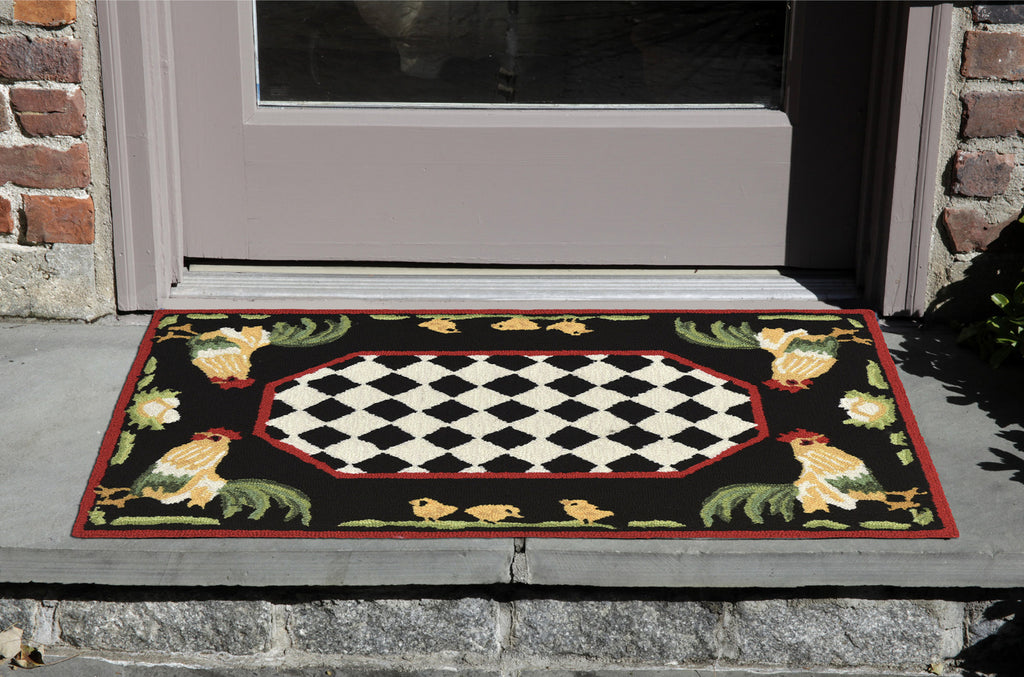 Trans Ocean Frontporch Rooster Black/Grey Area Rug by Liora Manne  Feature