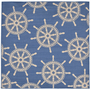 Trans Ocean Terrace Shipwheel Blue Area Rug 7' 10'' Square