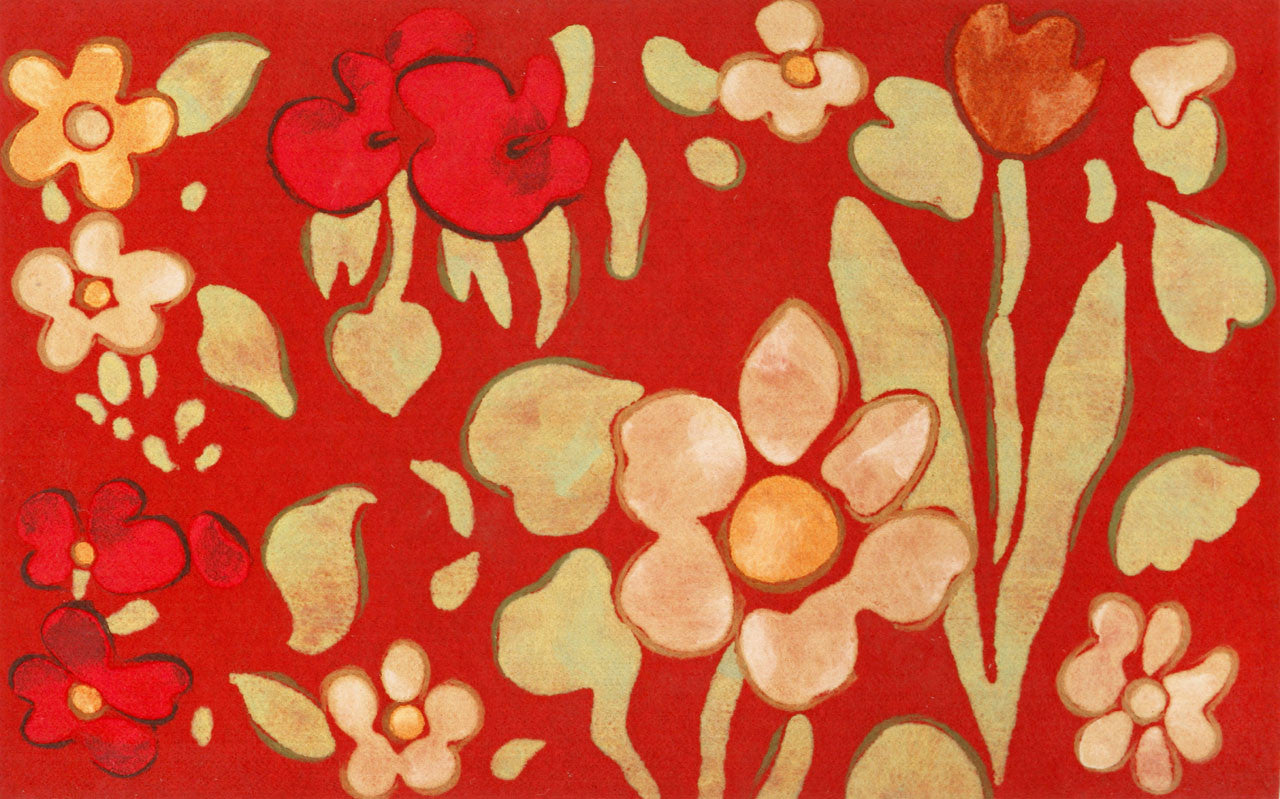 Trans Ocean Visions IV Watercolor Flower Red Area Rug main image
