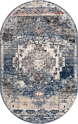 Unique Loom Tucson T-TUSN2 Blue Area Rug Oval Top-down Image