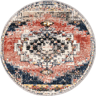 Unique Loom Tucson T-TUSN2 Rust Red Area Rug Round Top-down Image