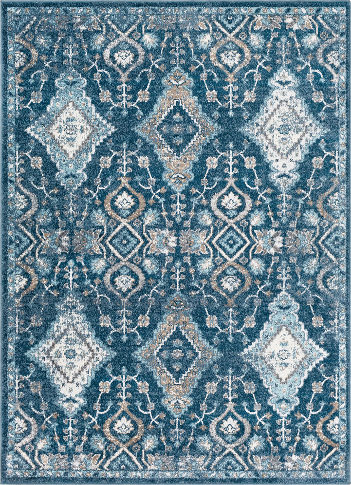 Surya Varanasi VAR-2302 Pale Blue Teal Dark Medium Gray Camel White Light Area Rug Mirror main image