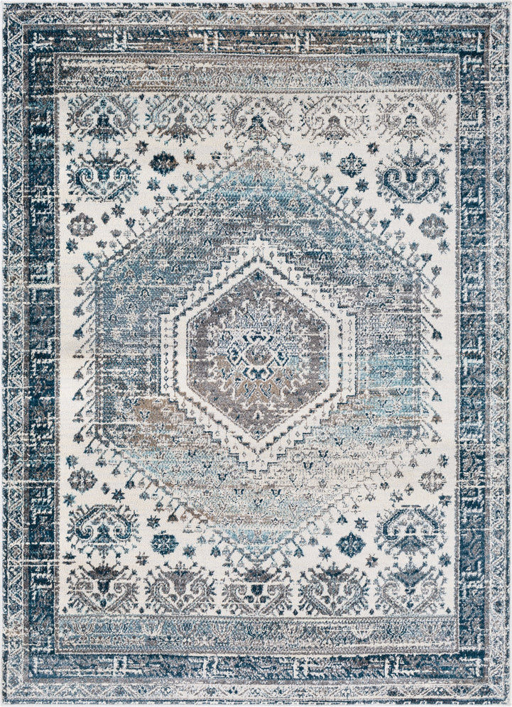 Surya Varanasi VAR-2303 Medium Gray Light Teal Pale Blue Dark Camel White Area Rug Mirror main image