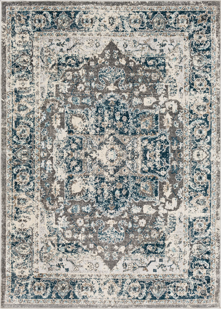 Surya Varanasi VAR-2305 Dark Blue Pale Teal Camel Medium Gray Light White Area Rug Mirror main image