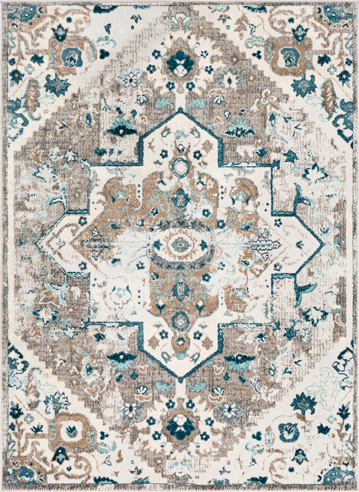 Surya Varanasi VAR-2308 Camel Teal Dark Blue Pale Medium Gray Light White Area Rug Mirror main image