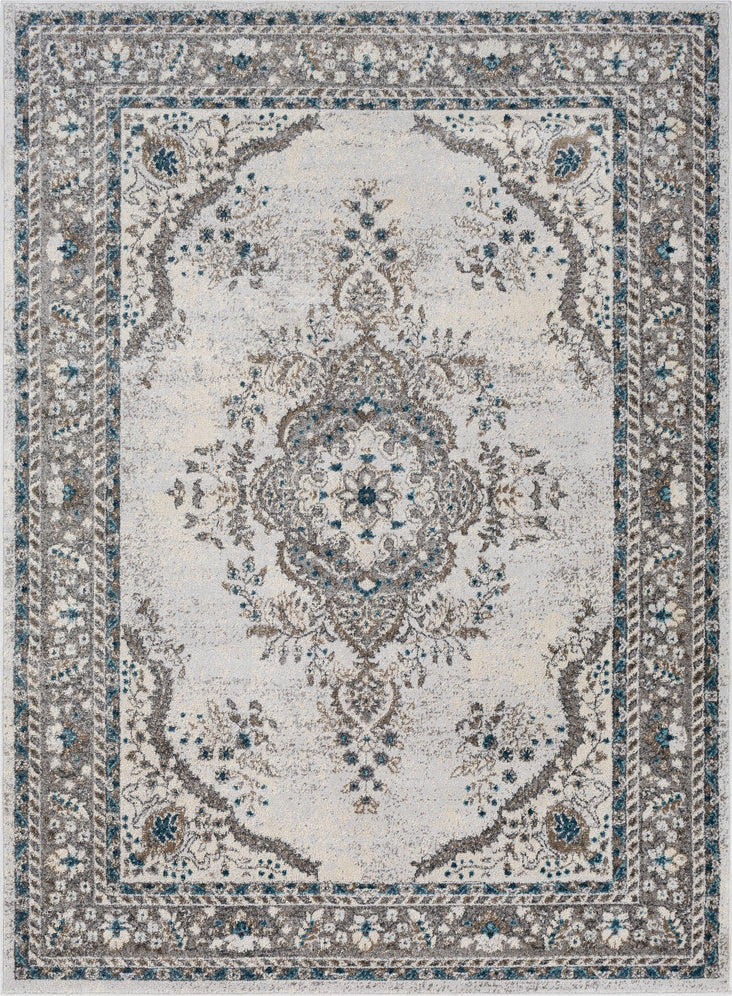 Surya Varanasi VAR-2311 Medium Gray Camel Dark Blue Pale Teal Light White Area Rug Mirror main image