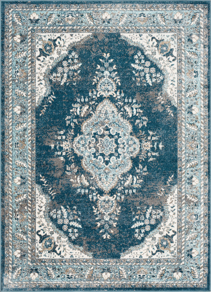 Surya Varanasi VAR-2312 Teal Dark Blue Pale Camel Medium Gray Light White Area Rug Mirror main image