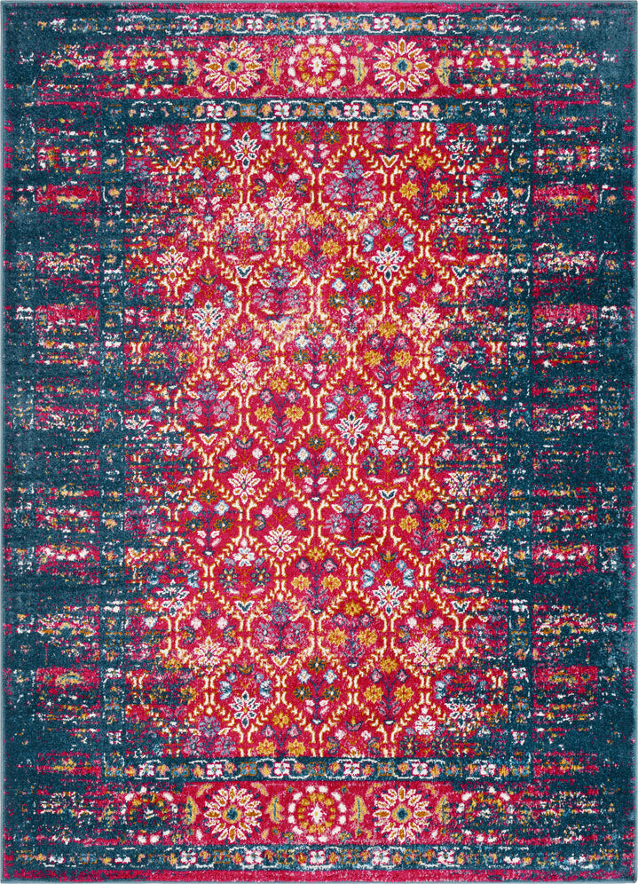 Surya Varanasi VAR-2314 Bright Pink Burnt Orange Wheat Teal Sky Blue White Area Rug Mirror main image