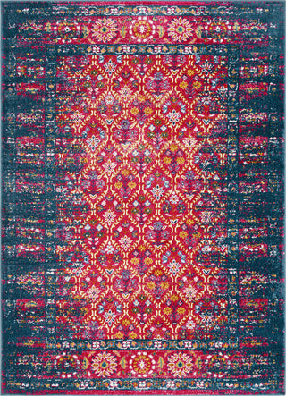 Surya Varanasi VAR-2314 Bright Pink Burnt Orange Wheat Teal Sky Blue White Area Rug Mirror main image