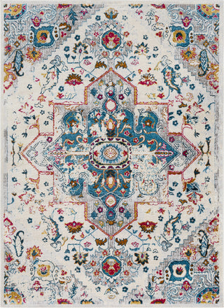 Surya Varanasi VAR-2316 Sky Blue Teal Burnt Orange Bright Pink Wheat Light Gray Medium White Area Rug Mirror main image