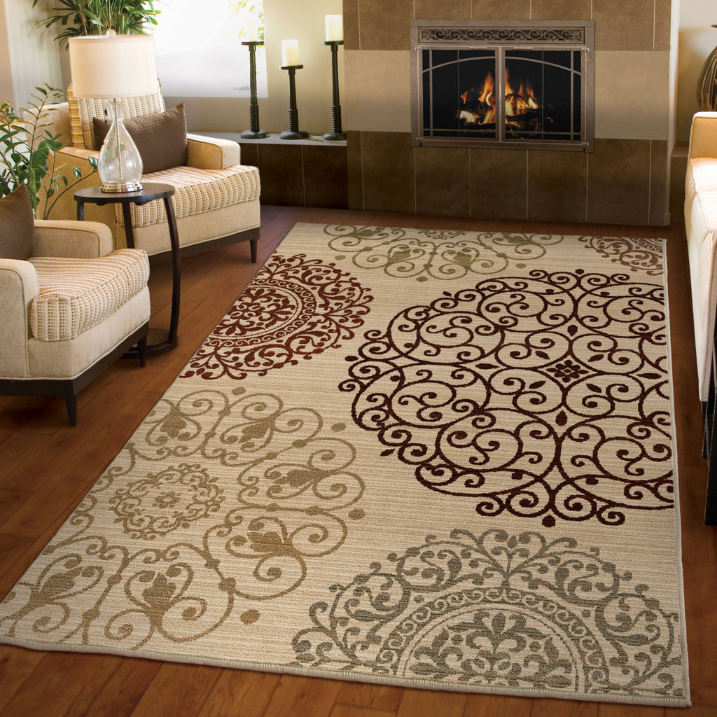Orian Rugs Virtuous Scrolled Eclipse Ivory Area Rug Room Scene Feature