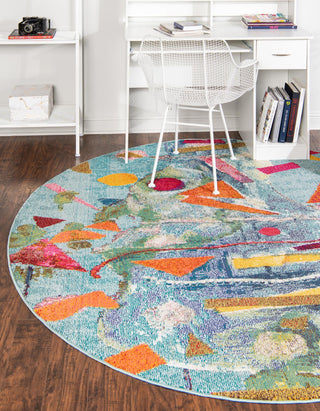 Unique Loom Vivid T-VIVD4 Aqua Area Rug Round Lifestyle Image