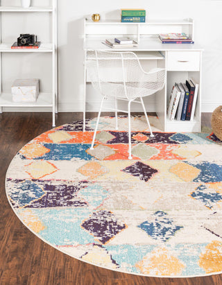 Unique Loom Vivid T-VIVD5 Ivory Area Rug Round Lifestyle Image