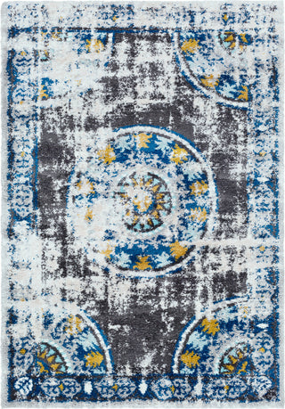 Surya Vintage Shag VTS-4102 Dark Blue Aqua Medium Gray Charcoal Mustard White Beige Silver Area Rug main image