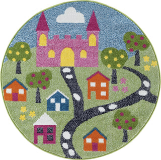 LR Resources Whimsical 81281 Green / Blue Area Rug Round Image